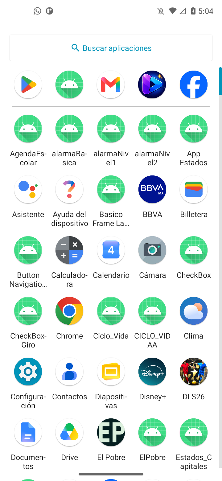 Menú de la app